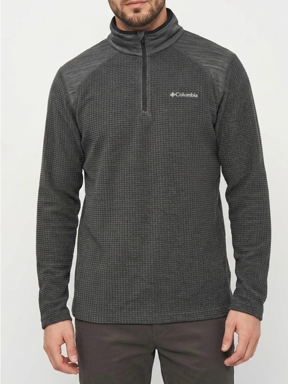 Columbia Mens Waffle Knit Half Zip Pullover Technical Fleece Gorpcore Gray L